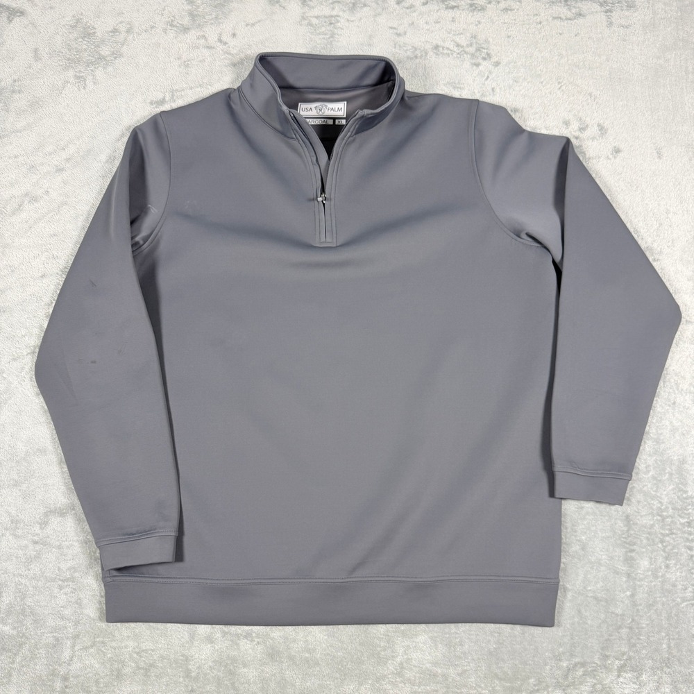 USA Palm Mens XL Pullover Charcoal Grey Quarter Zip Performance Sweatshirt